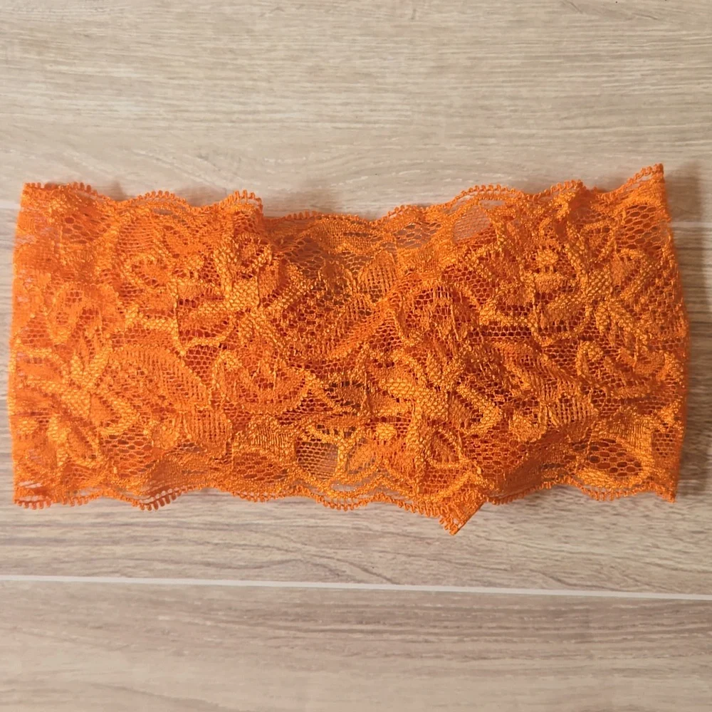 Set of 2 Wide Lace Bow Headbands Orange & Red Stretch Hairband Handmade Bundle